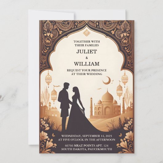 Het paleis Hindi Henna Mehndi Indiase stijl bruilo Kaart (Voorkant)