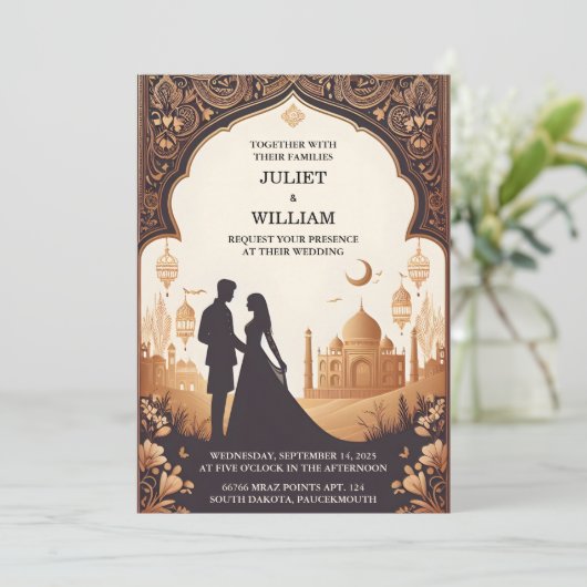 Het paleis Hindi Henna Mehndi Indiase stijl bruilo Kaart (Staand voorkant)