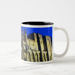 Het paleis van de paus in Avignon bij zonsondergan Tweekleurige Koffiemok