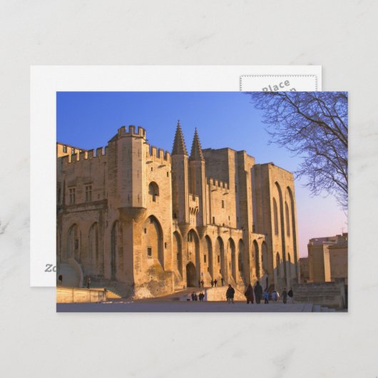 Het paleis van de paus in Avignon met mensen Briefkaart (Voorkant / Achterkant)