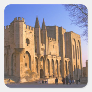 Het paleis van de paus in Avignon met mensen Vierkante Sticker