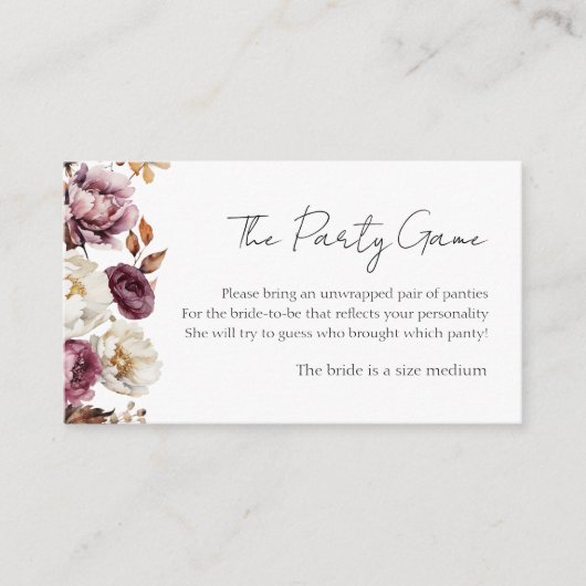 Het Panty Game Bourgondië Bloemen Herfst Vrijgezel Informatiekaartje (Voorkant)