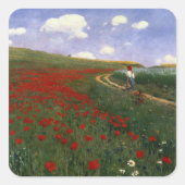Het papaverveld vierkante sticker (Voorkant)