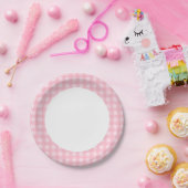 Het papieren bord roze gingham patroon personalise (Feest)