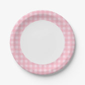 Het papieren bord roze gingham patroon personalise (Voorkant)