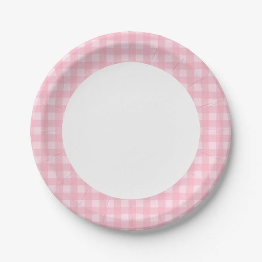Het papieren bord roze gingham patroon personalise (Voorkant)