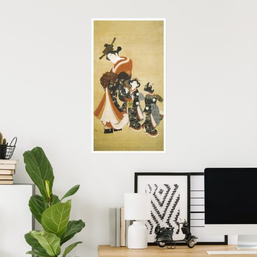 Het paraderen Courtesan met Bediende, Stijl van Mo Poster (Thuiskantoor)