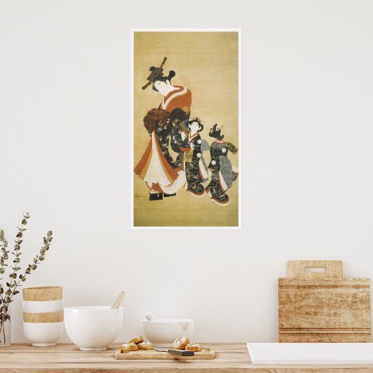 Het paraderen Courtesan met Bediende, Stijl van Mo Poster (Keuken)