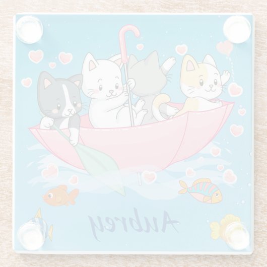 Het paraplu avontuur met schattige Felines Glazen Onderzetter (Achterkant)