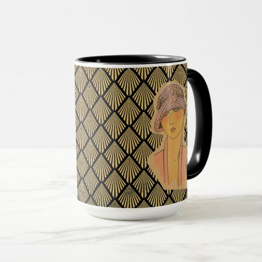 Het Parijse Flapper & Gold Art Deco-patroon Mok (Voorkant rechts)