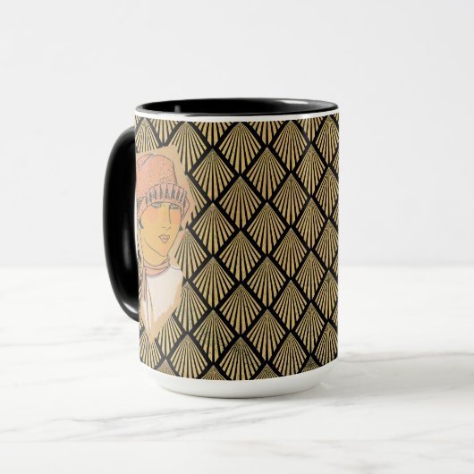 Het Parijse Flapper & Gold Art Deco-patroon Mok (Voorkant links)