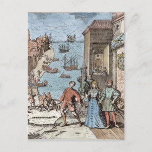 Het parteren van Columbus met Ferdinand en Briefkaart