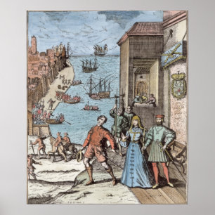Het parteren van Columbus met Ferdinand en Poster