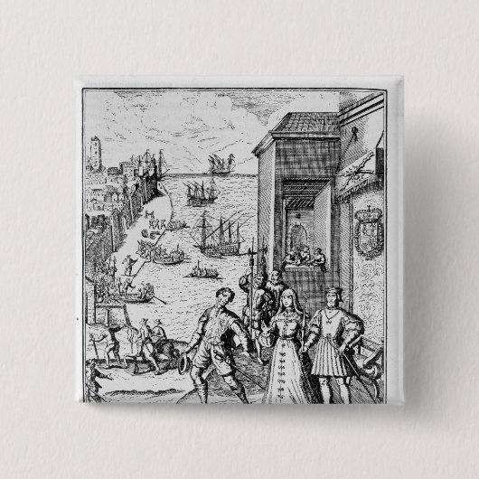 Het parteren van Columbus met Ferdinand en Vierkante Button 5,1 Cm (Voorkant)