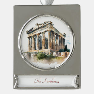 Het Parthenon Waterverf schilderij Ornament Verzilverd Banner Ornament