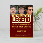 Het passeren van de legende begrafenis donkerrode  folie uitnodiging (Staand Voorkant)