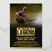 Het passeren van een legendarische begrafenis blau folie uitnodiging (Voorkant)