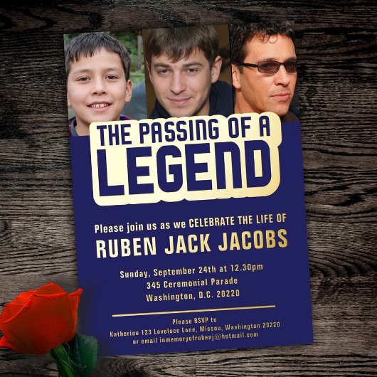 Het passeren van een legendarische begrafenisfoto  folie uitnodiging