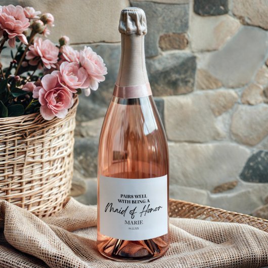 Het past goed bij een eervolle bruidsmeisje sparkling wijnetiket