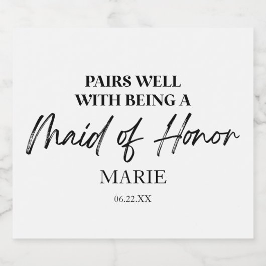 Het past goed bij een eervolle bruidsmeisje sparkling wijnetiket (Enkel label)