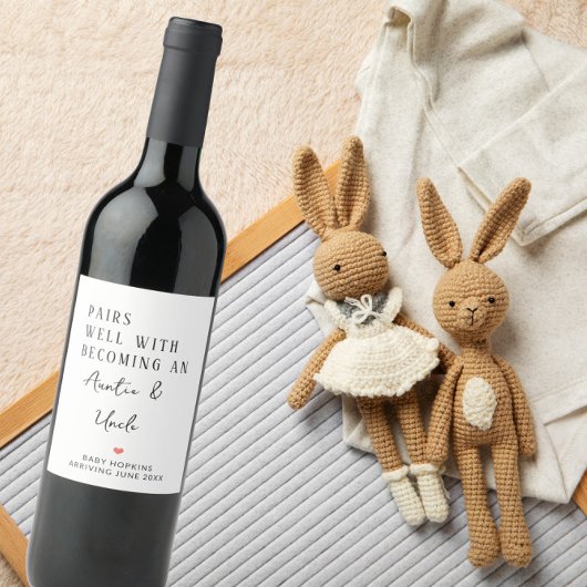 Het past goed bij tante en oom worden wijn etiket