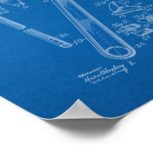 Het patent van de moersleutel - Blauwdruk Poster (Hoek)