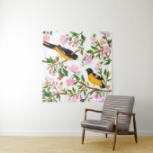 Het patroon is met vogels en bloemen. Het is creat Wandkleed (In situ)