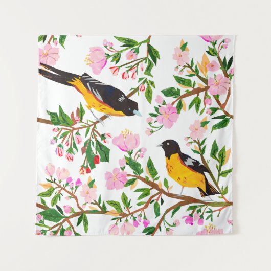 Het patroon is met vogels en bloemen. Het is creat Wandkleed (Voorkant)