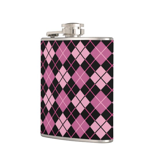 Het Patroon van Argyle in Zwarte en Roze Heupfles (Links)