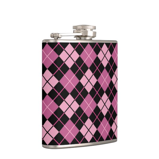 Het Patroon van Argyle in Zwarte en Roze Heupfles (Rechts)