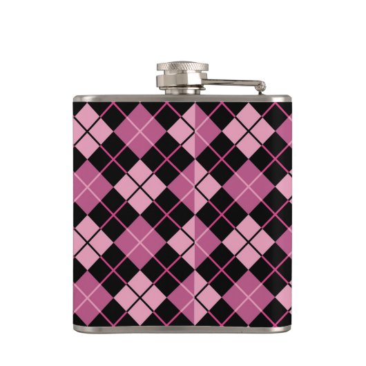 Het Patroon van Argyle in Zwarte en Roze Heupfles (Achterkant)