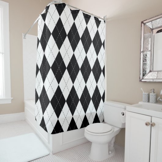 Het patroon van Argyle naadloos in zwart-wit. Geom Douchegordijn (In situ)