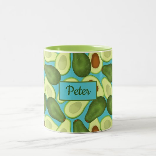 Het patroon van Avocados voegt jouw naam toe Tweekleurige Koffiemok (Center)