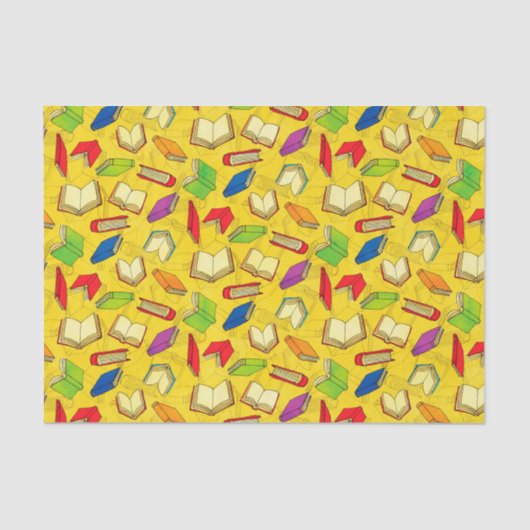 Het Patroon van boeken op Geel Tissuepapier (Voorkant)