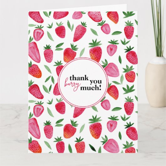 Het patroon van de aardbeien in de waterverf is te bedankkaart (Voorkant)