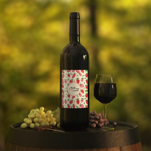 Het patroon van de aardbeien in de waterverf is te wijn etiket