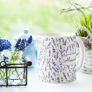 Het Patroon van de Bloemen van de lavender met Mon Koffiemok