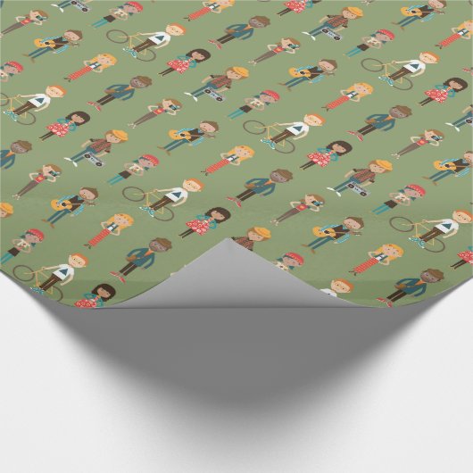 Het Patroon van de Illustraties van de Mensen van  Cadeaupapier (Hoek)