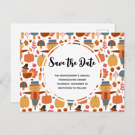 Het Patroon van de Thanksgiving sparen de Datum Uitnodiging Briefkaart (Voorkant / Achterkant)