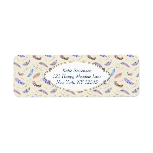 Het Patroon van de Veer van de waterverf Bladeren  Etiket (Voorkant)