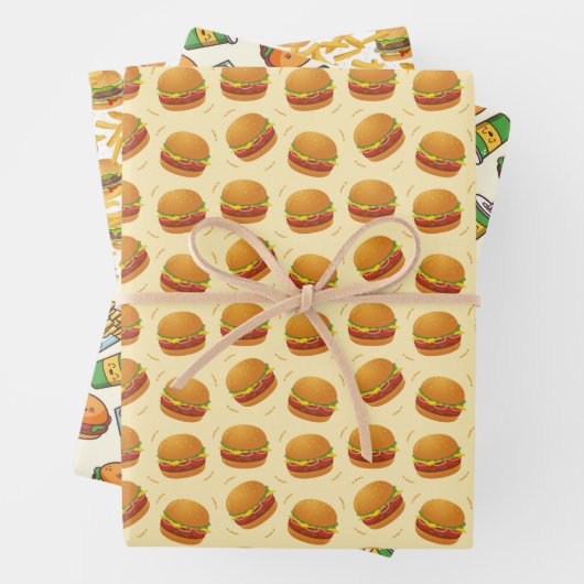 het patroon van het coole gevlekte hamburgers frie inpakpapier vel (In situ)