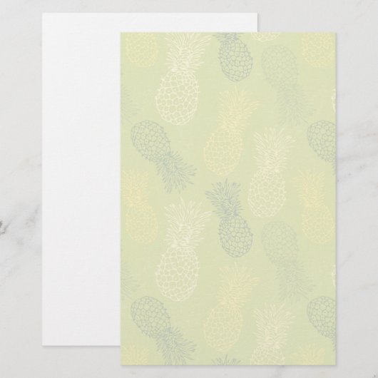Het Patroon van het Overzicht van ananas op Groen Briefpapier (Voorkant / Achterkant)