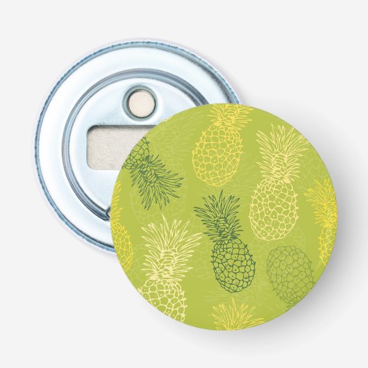 Het Patroon van het Overzicht van ananas op Groen Button Flesopener (Voorkant)