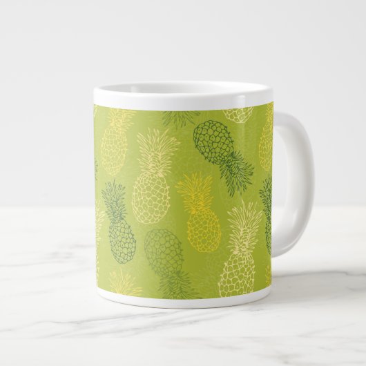 Het Patroon van het Overzicht van ananas op Groen Grote Koffiekop (Voorkant rechts)