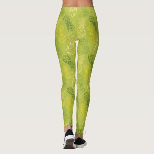 Het Patroon van het Overzicht van ananas op Groen Leggings (Achterkant)