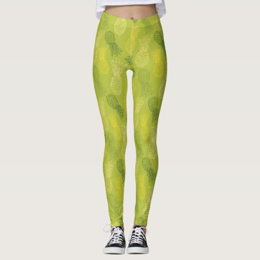 Het Patroon van het Overzicht van ananas op Groen Leggings (Voorkant)