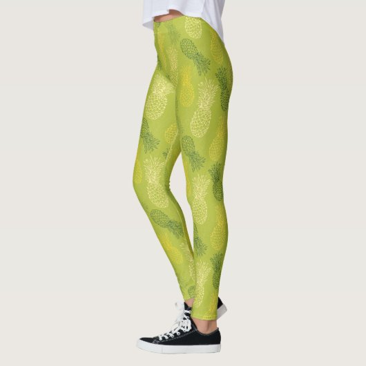 Het Patroon van het Overzicht van ananas op Groen Leggings (Links)