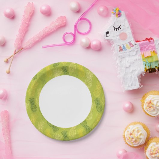 Het Patroon van het Overzicht van ananas op Groen Papieren Bordje (Feest)