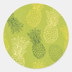 Het Patroon van het Overzicht van ananas op Groen Ronde Sticker