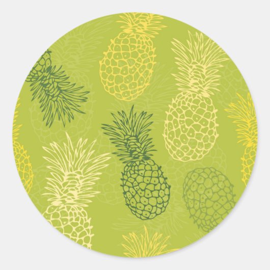 Het Patroon van het Overzicht van ananas op Groen Ronde Sticker (Voorkant)